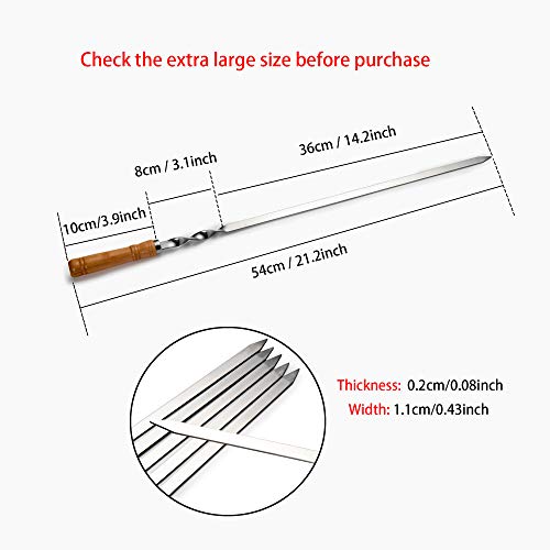 IMEEA Kabob Brochetas grandes de metal plano para barbacoa, pinchos de acero inoxidable de 53,8 cm con mango de madera para asar, juego de 6