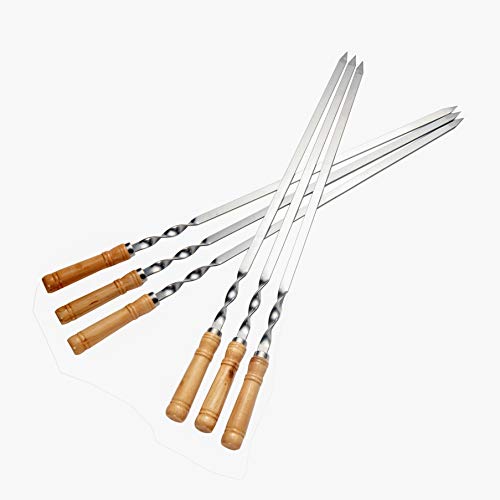 IMEEA Kabob Brochetas grandes de metal plano para barbacoa, pinchos de acero inoxidable de 53,8 cm con mango de madera para asar, juego de 6