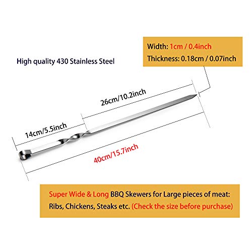 IMEEA Kabob Brochetas para barbacoa de metal plano, 39,7 cm, acero inoxidable, juego de 6 brochetas reutilizables