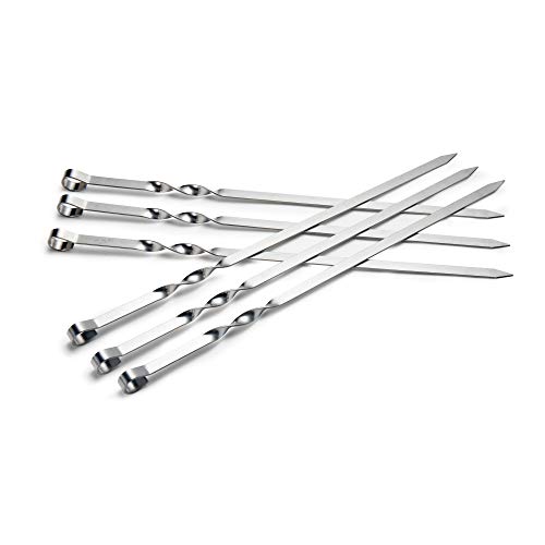 IMEEA Kabob Brochetas para barbacoa de metal plano, 39,7 cm, acero inoxidable, juego de 6 brochetas reutilizables