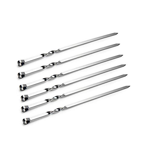 IMEEA Kabob Brochetas para barbacoa de metal plano, 39,7 cm, acero inoxidable, juego de 6 brochetas reutilizables