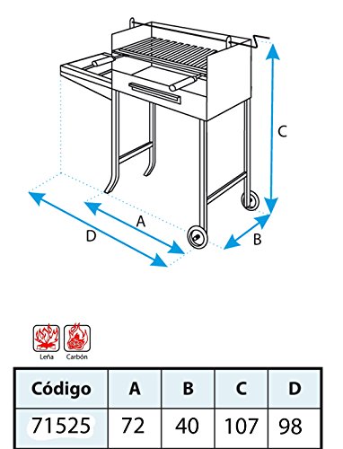 Imex El Zorro 71525 - Barbacoa con ruedas, elevador y parrilla inox, 72 x 40 x 100 cm, color negro