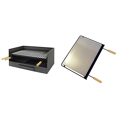 IMEX EL ZORRO Cajón para Barbacoa con Parrilla de INOX, 61 x 40 x 33 cm, Gris FORJA, 71515 + 71626 Plancha para Barbacoa, Hierro, Gris, 60 x 41 cm