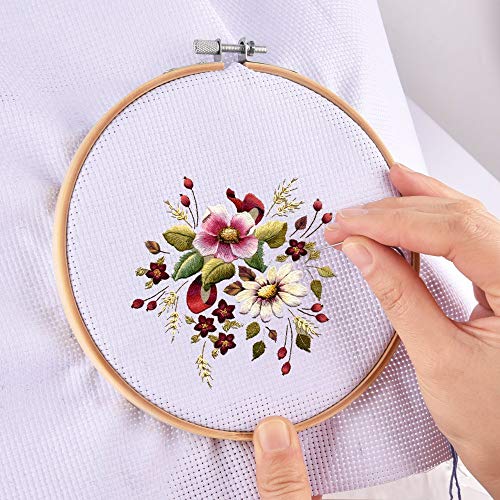 IMMEK kit de inicio de bordado,kit de herramientas de punto de cruz con 100 hilos de colores,5 piezas de círculos de bambú,Aida de la colección Classic Count de 12 a 18 pulgadas y agujas a 14 pulgadas