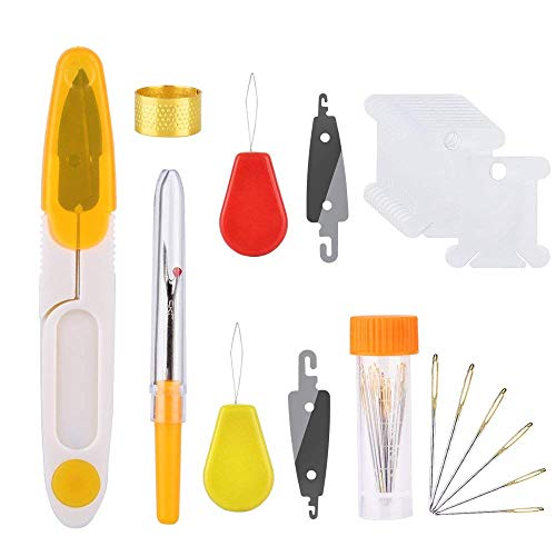 IMMEK kit de inicio de bordado,kit de herramientas de punto de cruz con 100 hilos de colores,5 piezas de círculos de bambú,Aida de la colección Classic Count de 12 a 18 pulgadas y agujas a 14 pulgadas