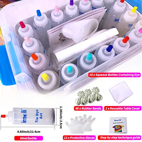 imoli Tie Dye Kit - 18 Colores Vibrantes Pinturas Textiles de Tela, Juego de Tinte Permanente de un Solo Paso, Ideal para la Moda de Bricolaje(Cubierta de Superficie Reutilizable incluida)
