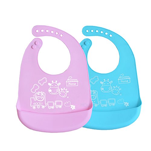 INCHANT bebé de silicona babero que - a prueba de agua, ajustables, enrollar baberos de alimentación del niño con silicona de cucharas, 2 x 2 x baberos, cucharas