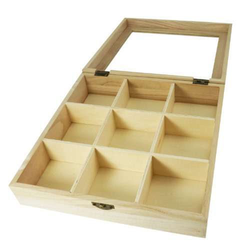 Incutex caja almacenaje té, caja té compartimentos, caja té bolsitas, caja té madera con 9 compartimentos y ventana transparente
