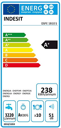 Indesit DSFE 1B10 S lavavajilla Independiente 10 cubiertos A+ - Lavavajillas (Independiente, Plata, Estrecho (45 cm), Plata, Botones, Giratorio, 1,3 m)