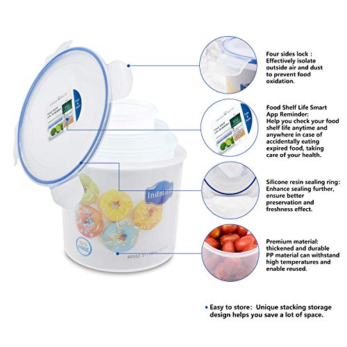 Indmird Recipientes para Cereales Almacenamiento de Alimentos, 4 Piezas Juegos de tarros, Jarras de Almacenamiento de Plástico con Tapa Hermética, para sopas, ensaladas