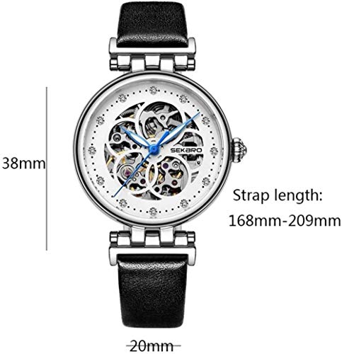 Industrial Women Gold Tone Case Gear Hollow Dial Señoras mecánicas con Correa de Cuero con Correa de Cuero 50M Impermeable Analog Girl Wrist (Color: Oro Rojo)-Oro Rojo Uptodate