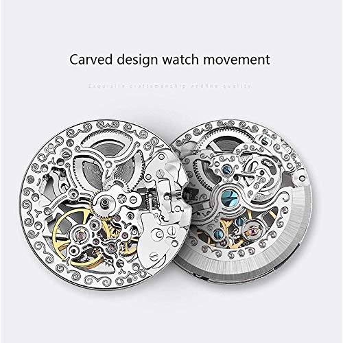 Industrial Women Gold Tone Case Gear Hollow Dial Señoras mecánicas con Correa de Cuero con Correa de Cuero 50M Impermeable Analog Girl Wrist (Color: Oro Rojo)-Oro Rojo Uptodate