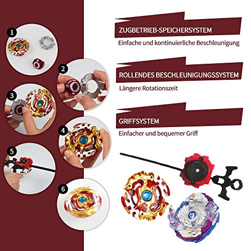 infinitoo 2Pcs Burst Peonzas | Juego de trompos de Conjuntos giroscopio de Metal de Gyro 4D Fusion Model Burst Evolution Combination Series con lanzadores de Juguetes para Niños