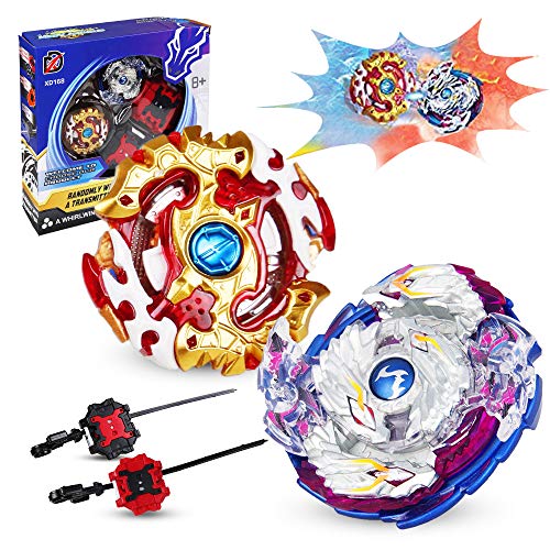 infinitoo 2Pcs Burst Peonzas | Juego de trompos de Conjuntos giroscopio de Metal de Gyro 4D Fusion Model Burst Evolution Combination Series con lanzadores de Juguetes para Niños