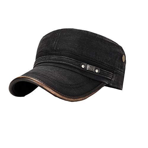 inherited Gorras de Hombre Plana, Gorras de Béisbol, Clasico Militares Al Aire Libre Sombrero Sólido del Sol, Ajustable Algodón Sombrero Cabeza Gorras de Militar Plana, Negro