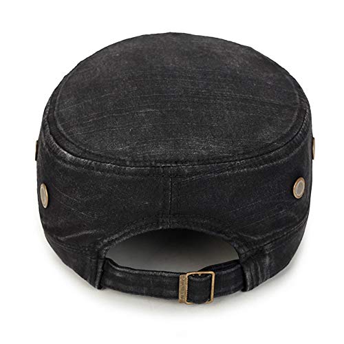 inherited Gorras de Hombre Plana, Gorras de Béisbol, Clasico Militares Al Aire Libre Sombrero Sólido del Sol, Ajustable Algodón Sombrero Cabeza Gorras de Militar Plana, Negro