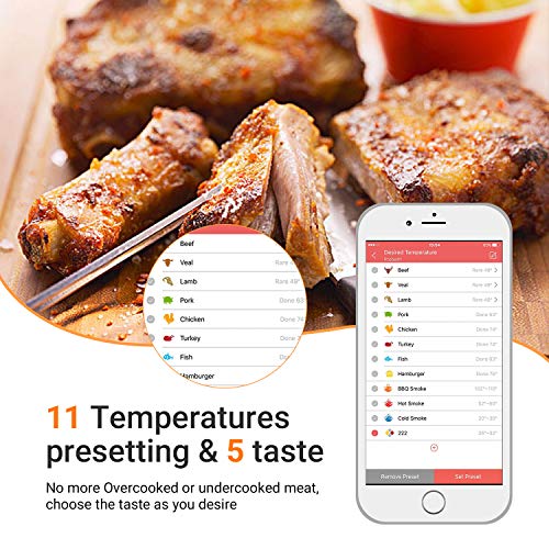 Inkbird IBT-4XS Termómetro de carne Termómetro inalámbrico para barbacoa Termómetro de parrilla Bluetooth con batería recargable magnética Pantalla giratoria Barbacoa Asador de carne asada Ahumador
