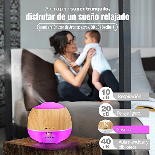 InnooCare 500ml Humidificador Ultrasónico Aromaterapia Difusor de Aceites Esenciales Difusor de Aroma 7 Colores LED 4 Temporizadores Vapor Frío Casa, Dormitorio, Baño, Yoga, Sauna y Oficina