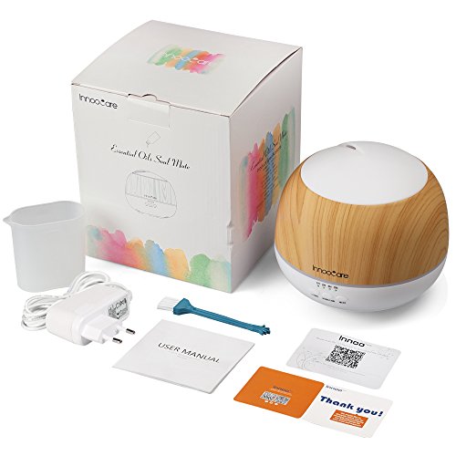 InnooCare 500ml Humidificador Ultrasónico Aromaterapia Difusor de Aceites Esenciales Difusor de Aroma 7 Colores LED 4 Temporizadores Vapor Frío Casa, Dormitorio, Baño, Yoga, Sauna y Oficina