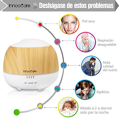 InnooCare 500ml Humidificador Ultrasónico Aromaterapia Difusor de Aceites Esenciales Difusor de Aroma 7 Colores LED 4 Temporizadores Vapor Frío Casa, Dormitorio, Baño, Yoga, Sauna y Oficina