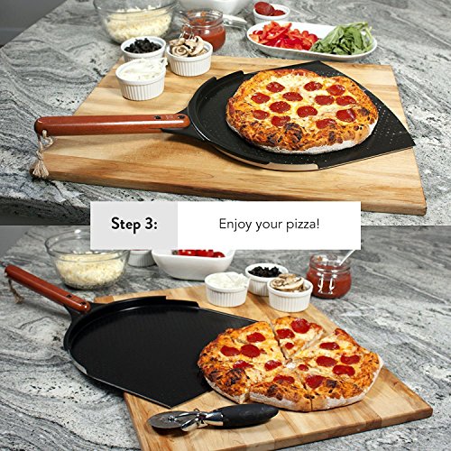 Innovadora Pala para Pizza de Aluminio. Paleta de 35cm con Cobertura de Cerámica y Mango de Madera de 25,4cm. Grande y Ligera. Espátula de Metal para Hornear Pizzas y Pan al Horno y a la Barbacoa
