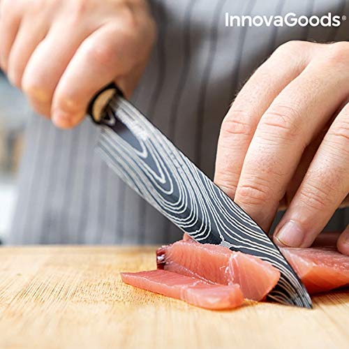 InnovaGoods IG814816 Set de Cuchillos Japoneses con Funda de Transporte Damas·Q, Acero Inoxidable
