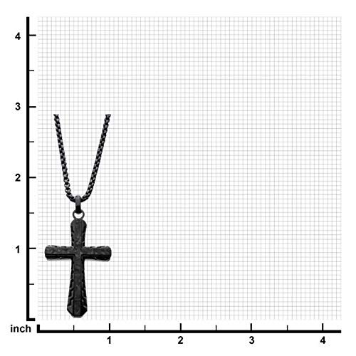 INOX Men's Steel Black Carbon Graphite Sepulchre Genuine Ebony Wood Inlayed Cross Pendant.
