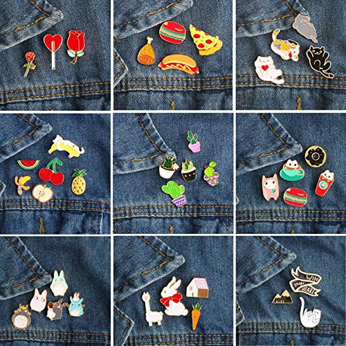 Insignia Señoras Broche Dedicado 3~6 / Set Gato De Dibujos Animados Conejo Oveja Planta Rosa Cactus Fruta Hamburguesa Pizza Broche Esmalte Pin Metal Estilo 3