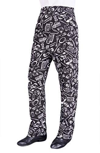 Insun Hombre Pantalones de Cocinero Pantalón Elástico para Chef Cocinero Trabajo Pantalones Negro Utensilios de Cocina 42