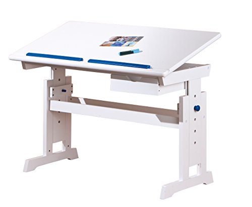 Inter Link 40100500 Baru - Escritorio Infantil (Tablero de Madera, Altura e Inclinación Regulables, 1 Cajón, 109 x 63-96 x 55 cm), Modelo Surtido - Accesorios en Color Blanco, Rosa y Azul
