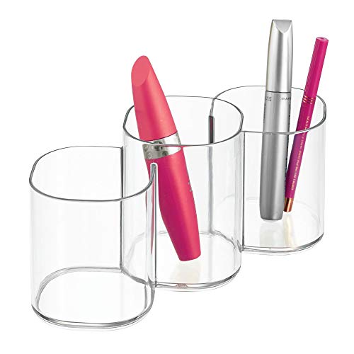 InterDesign Clarity Organizador de Maquillaje, Caja con Compartimentos Redondos en plástico, portalápices Triple, Transparente