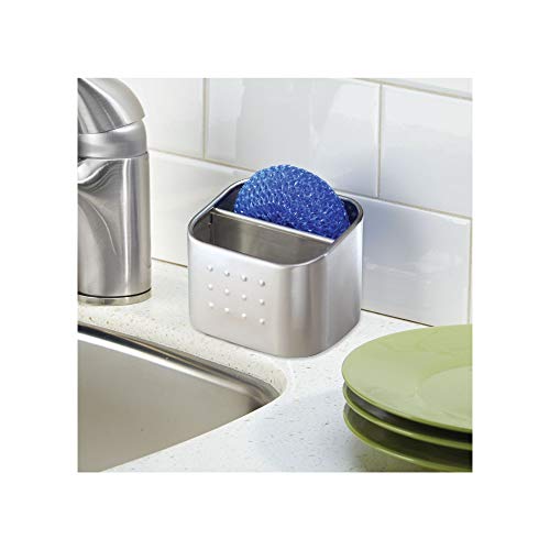 InterDesign Forma Organizador de cocina para fregadero, jabonera pequeña con porta estropajo en acero inoxidable, plateado