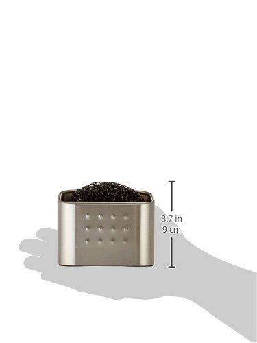 InterDesign Forma Organizador de cocina para fregadero, jabonera pequeña con porta estropajo en acero inoxidable, plateado