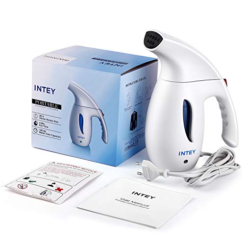 INTEY Plancha Ropa Vapor Vertical, Plancha Vertical Viaje, Plancha de vapor portátil, Calentamiento Rápido y Duración 10min, Eliminación Eficiente para Arrugas, Ideal para Viaje y Hogar - 180ml