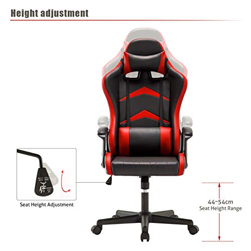 IntimaTe WM Heart Silla Gaming con Respaldo Alto Cojín Lumbar & Cabeza Almohada, Altura Ajustable 360° Giratorio y Reposabrazos Fijos (Roja)
