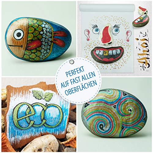 int!rend - Set 15x Rotuladores metálicos, 10 rotuladores purpurinas permanentes con punta fina | 5 plantillas - scrapbooking materiales para album de fotos DIY | Para piedras, madera, vidrio y papel