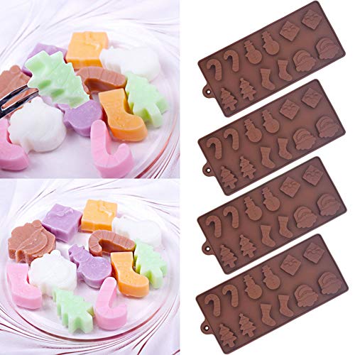 INTVN 4 moldes de Silicona para Tartas de Navidad, Chocolate, Dulces, jaleas, bandejas de Horno antiadherentes para decoración de Fiestas, Cabeza de Papá Noel, Cafe