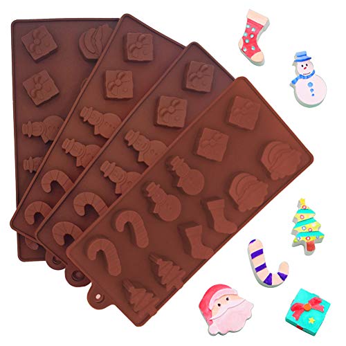 INTVN 4 moldes de Silicona para Tartas de Navidad, Chocolate, Dulces, jaleas, bandejas de Horno antiadherentes para decoración de Fiestas, Cabeza de Papá Noel, Cafe