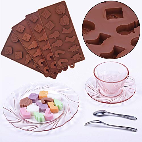 INTVN 4 moldes de Silicona para Tartas de Navidad, Chocolate, Dulces, jaleas, bandejas de Horno antiadherentes para decoración de Fiestas, Cabeza de Papá Noel, Cafe