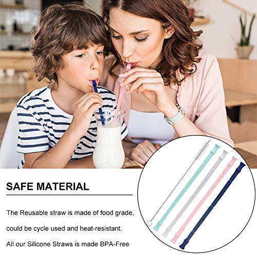 INTVN Pajitas de Silicona Plegables Reutilizables, Juego de Tubos para Beber, Estuche y Cepillo de Limpieza, fácil de Limpiar, para niños y Adultos, Paquete de 4, Compatible con Viaje