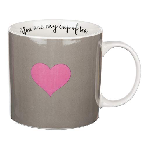 Invero - Juego de 5 tazas de gres grandes (540 ml) con mensajes divertidos decorativos impresos, ideales para bebidas calientes, té de la tarde, café, latte, chocolate caliente y más