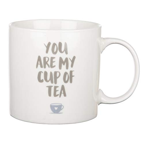 Invero - Juego de 5 tazas de gres grandes (540 ml) con mensajes divertidos decorativos impresos, ideales para bebidas calientes, té de la tarde, café, latte, chocolate caliente y más