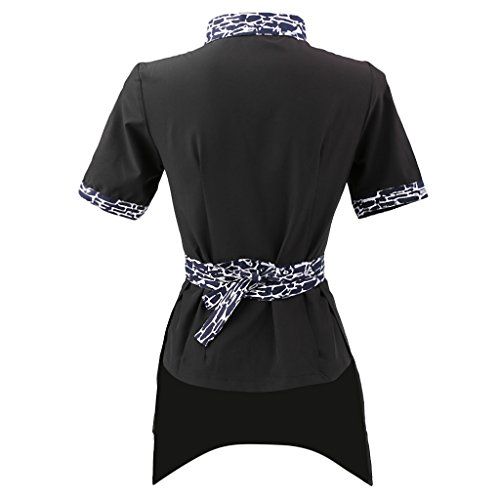 IPOTCH Traje de Trabajo para Mujer de Manga Corta para Hostelería y Panadería, Camisa de Cocineras, Diseño de Botón - Negro, XL Mujer