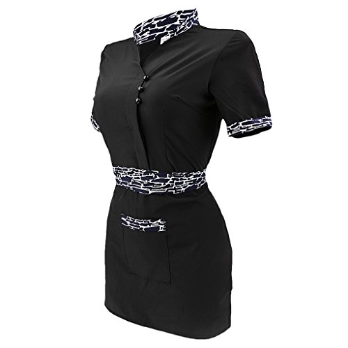 IPOTCH Traje de Trabajo para Mujer de Manga Corta para Hostelería y Panadería, Camisa de Cocineras, Diseño de Botón - Negro, XL Mujer