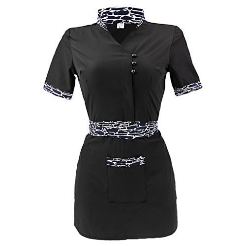 IPOTCH Traje de Trabajo para Mujer de Manga Corta para Hostelería y Panadería, Camisa de Cocineras, Diseño de Botón - Negro, XL Mujer