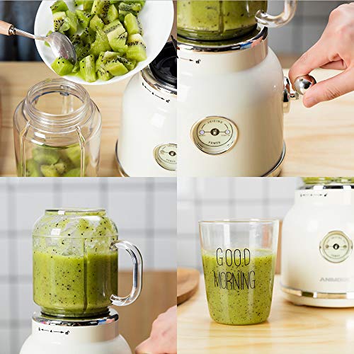 IQQI Licuadora Portátil Retro Mini Exprimidor De Tamaño Personal Batidoras De Vaso Individuales Mezclador De Hielo para El Hogar/Oficina/Viajes/Deportes Al Aire Libre,Blanco