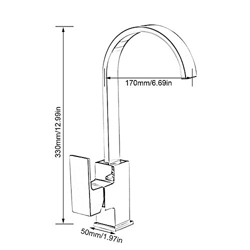 Iraza Grifo del lavabo de la cocina,Grifo de Cuenca de las mercancías sanitarias tubo cuadrado plano que dibuja el agujero frío del grifo del fregadero