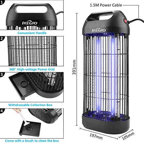 IREGRO Lámpara Antimosquitos UV Mata MosquitosElectrico Mosquitos Mosquitos Killer Interior Enchufe con 12 Vatios para Cocina Sala de Estar, Dormitorio Interior y habitación Infantil （Small）