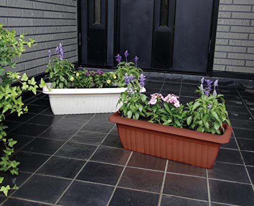 Iris Ohyama, Jardinera delgada con reserva de agua - Slim Planter Relief - 610, plástico, gris, grande, 61 x 20 x 17,2 cm