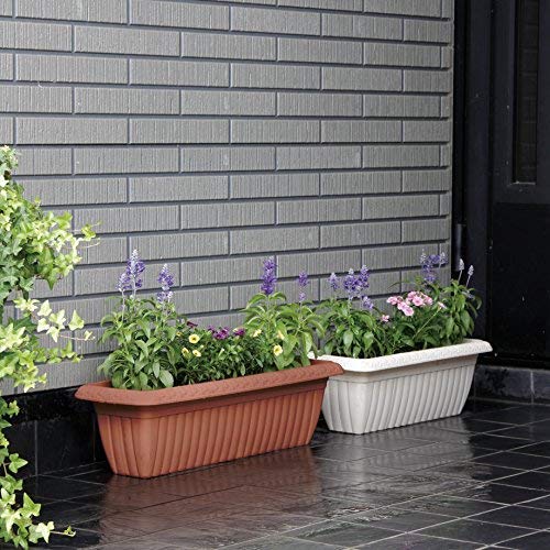 Iris Ohyama, Jardinera delgada con reserva de agua - Slim Planter Relief - 610, plástico, gris, grande, 61 x 20 x 17,2 cm